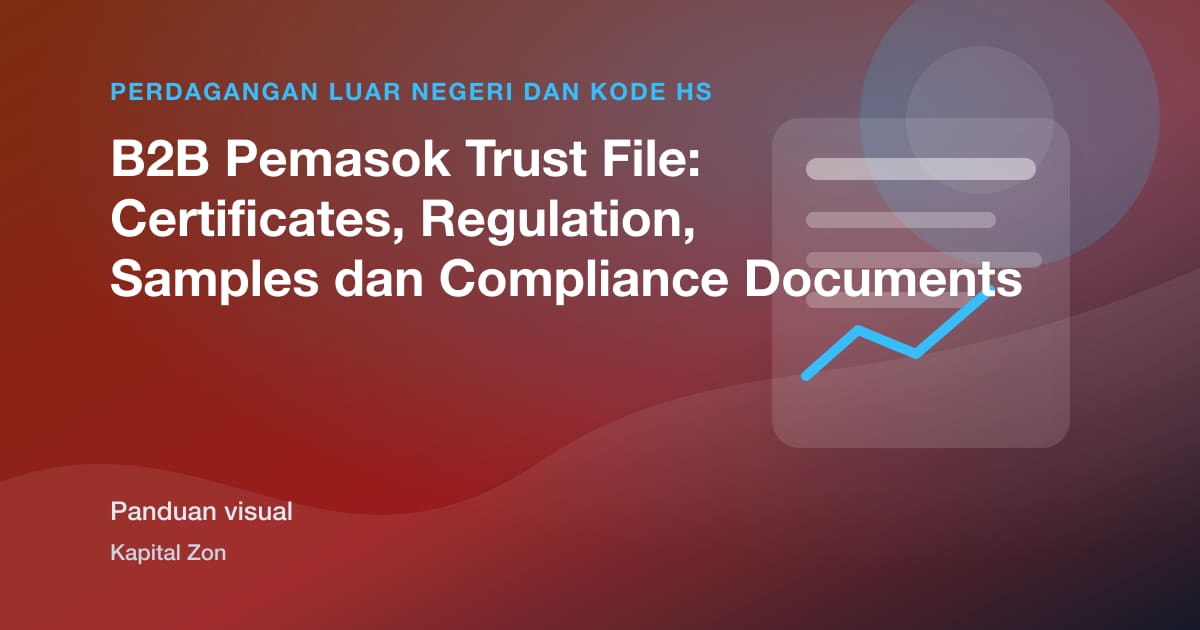 Ringkasan visual untuk B2B Pemasok Trust File: Certificates, Regulation, Samples dan Compliance Documents