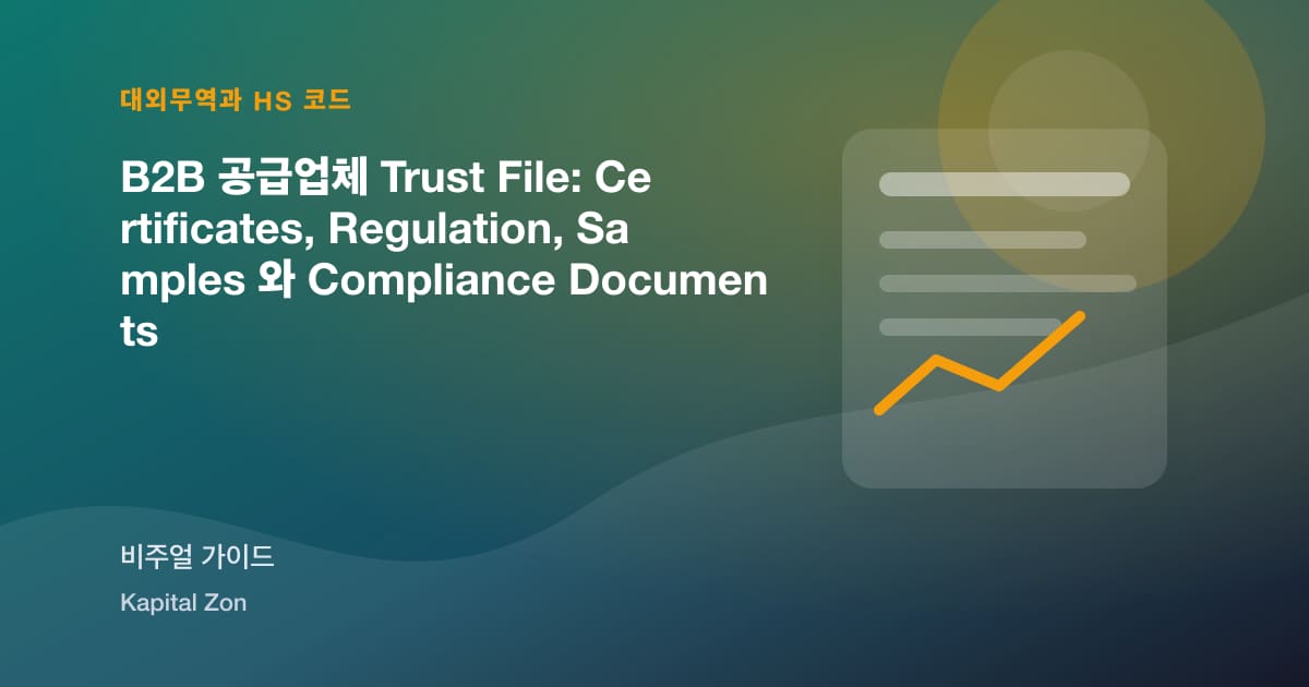 B2B 공급업체 Trust File: Certificates, Regulation, Samples 와 Compliance Documents 시각 요약