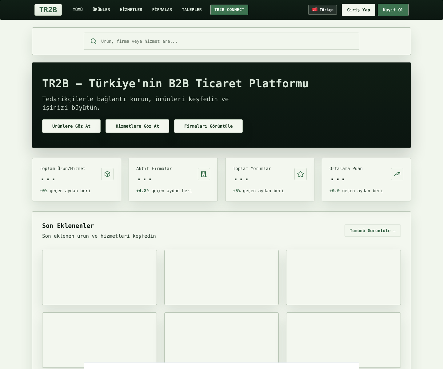 터키의 B2B 무역 플랫폼 - TR2B homepage screenshot, 2026-06-04